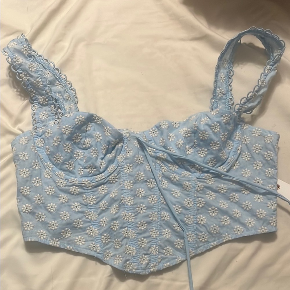 Blue Floral Lace Women's Top